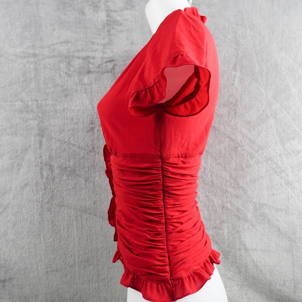 💚5/$25💚 Isabela DeMarco Womens Top Sz 2 Red Ruched,Ruffled,Office, very Fitted - Picture 2 of 8